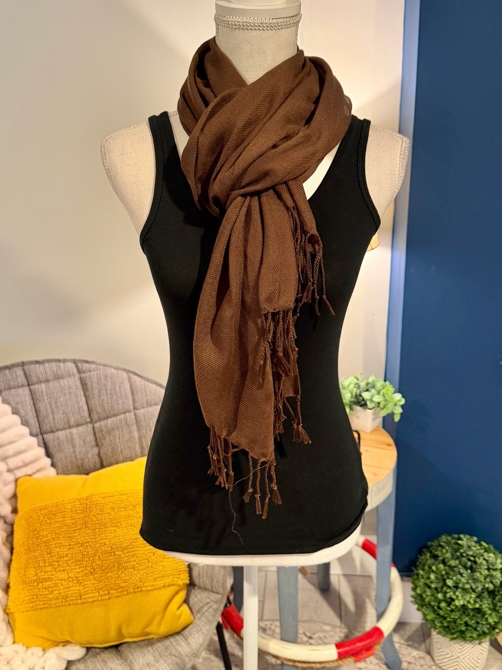 Branch Brown Lightweight Fringe Scarf